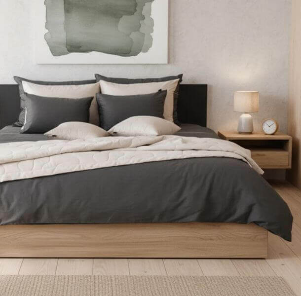 enobarvna posteljnina temno siva Basic