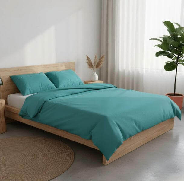 enobarvna posteljnina basic zeleno modra