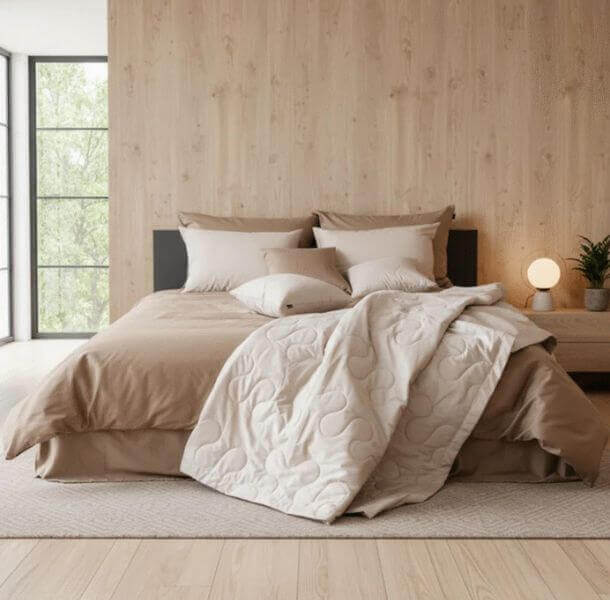 posteljnina basic zlato rjava